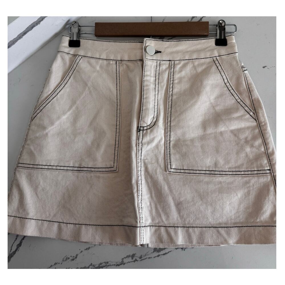 Cream Mini Skirt with Contrast Stitching